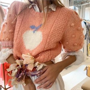 Loveshackfancy Cyrielle Cropped Apple Pom Pom sweater
